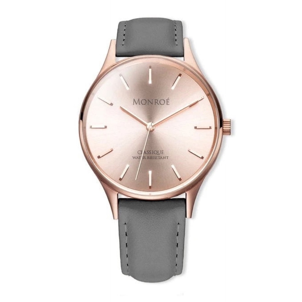 ROSE GOLD / GREY. Watch- NWT Monroé - SOLÉROSE - CHARCOAL LEATHER.